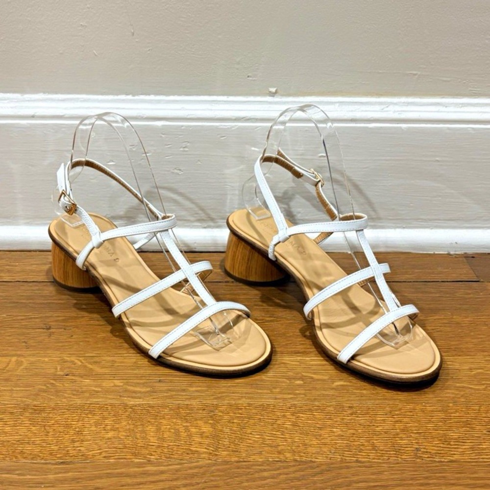 Corso Roma White Strappy Minimalist Cylinder Block Heel Sandals Casual Sz 37